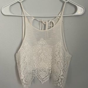LA Hearts White Lace Crop Top Size- S